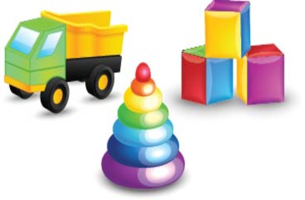 Image of toys - a truck, blocks and stacking rings