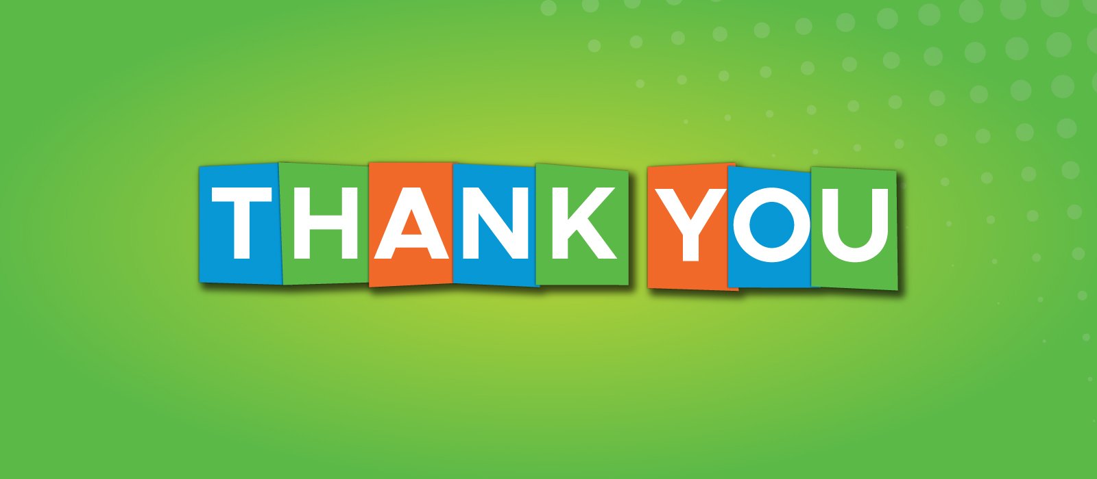 Green banner with coloured Thank you