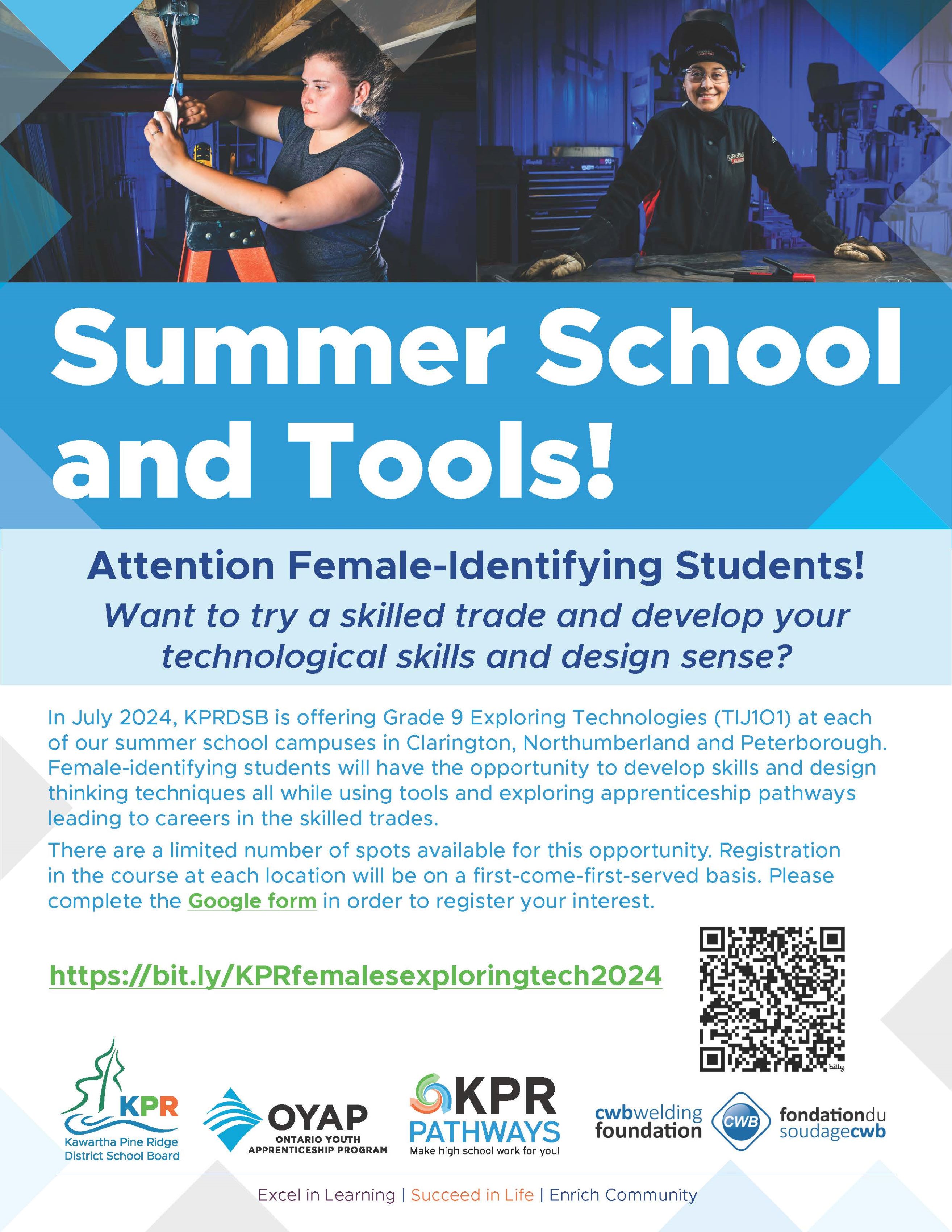 Flyer with two female identifying students at top in trade work and information below