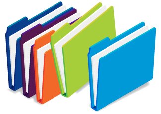 File file folders in blue, purple, orange, green and light blue