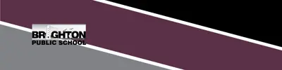 gray, burgundy and black striped banner with the Brighton Public School Logo
