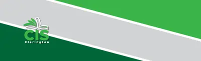 CIS Clarington Logo on colour block background
