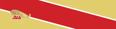 gold and red striped banner with John M. James Public School logo