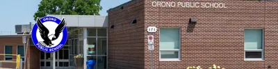 exterior picture of Orono Public School and their logo