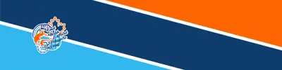 light blue, dark blue and orange striped banner with Keith Wightman Public School logo