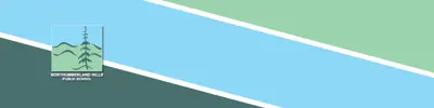 green and blue striped banner with Northumberland Hills Public School logo