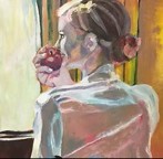 painting of a girl eating an apple
