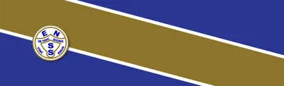 blue and gold striped banner with the East Northumberland Secondary School logo