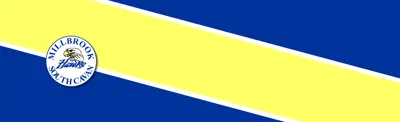 blue and yellow striped banner with Millbrook/South Cavan Public School logo