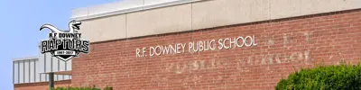 exterior picture of RF Downey Public School and their logo