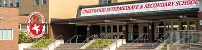 exterior picture of Crestwood Intermediate School and their logo