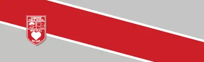 gray and red striped banner with Camborne Public School logo