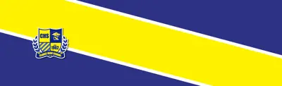 purple and yellow stripe banner with the Clarke High School logo