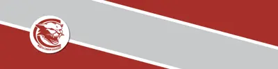 red and gray striped banner with North Cavan Public School logo