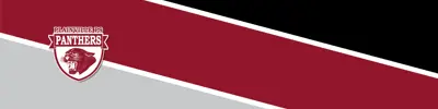 gray red and black striped banner with Plainville Public School logo