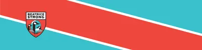 teal and red striped banner with Beatrice Strong Public School logo